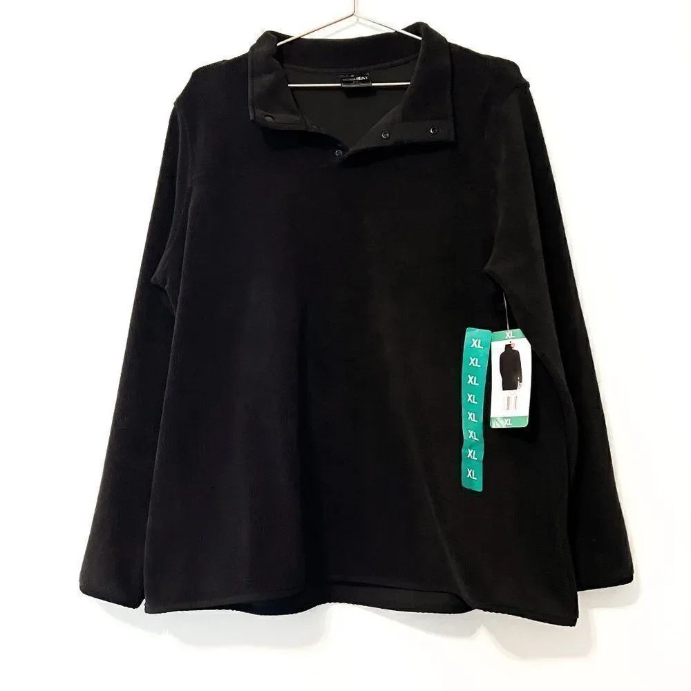 NWT 32 Degrees Heat Black Fleece Snap Button Pullover Sweatshirt XL